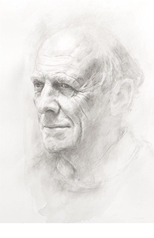 Professor Peter Carolin. Portrait drawing by Mennim