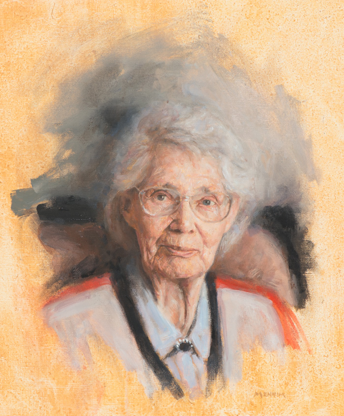 Professor Mary Hesse,. Portrait by Mennim. Collection of Wolfson College.