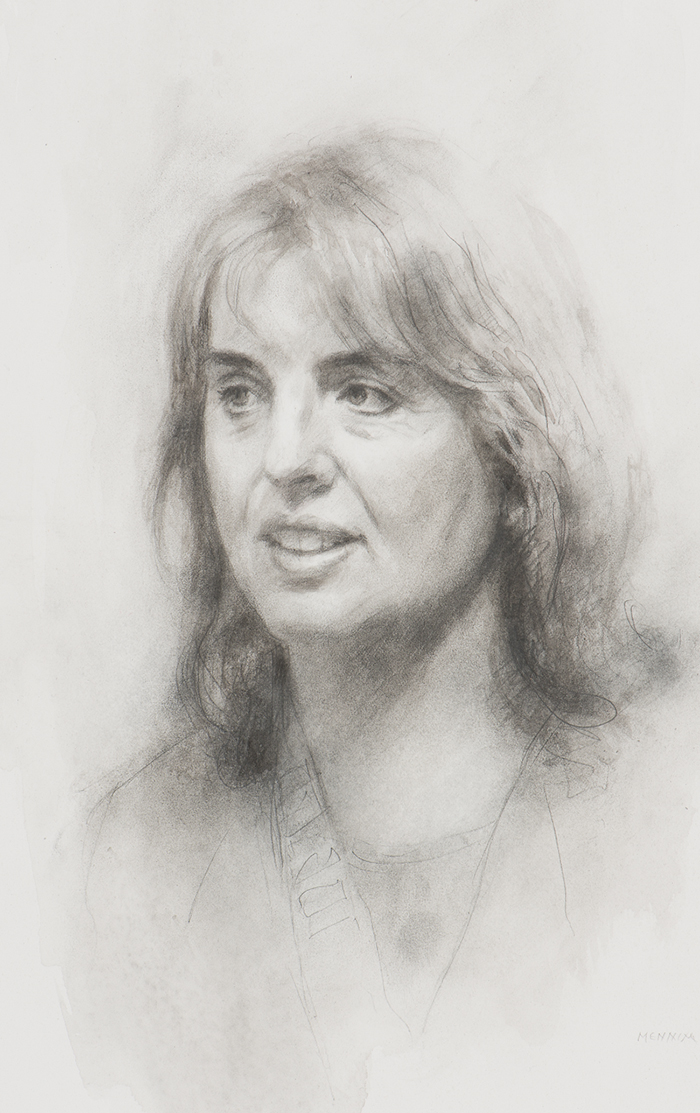 Professor Catherine Barnard. Professor of European Union and Employment Law at the University of Cambridge. Fellow of Trinity College. Pencil drawing. Collection of the College.